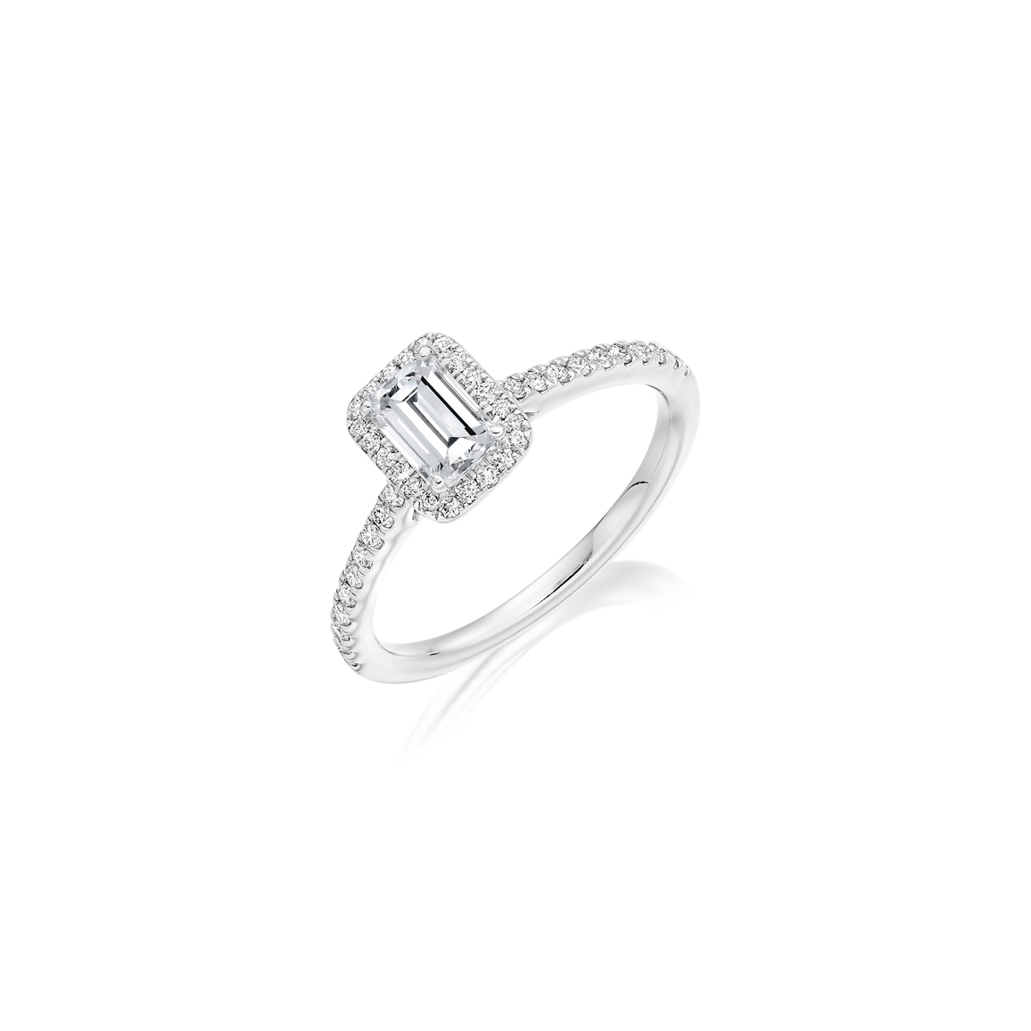 Mixed Metal Emerald Cut Halo Engagement Ring