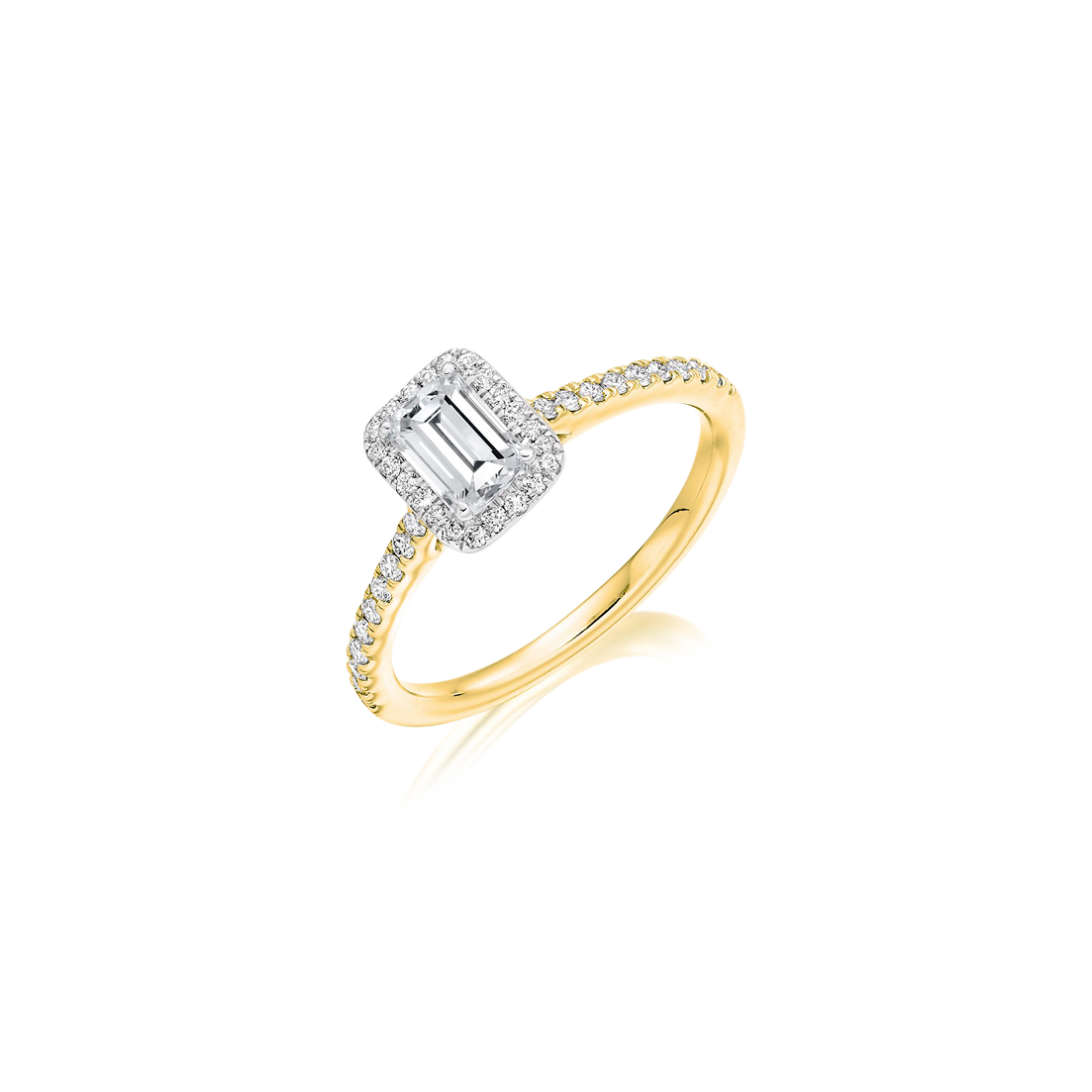 Mixed Metal Emerald Cut Halo Engagement Ring