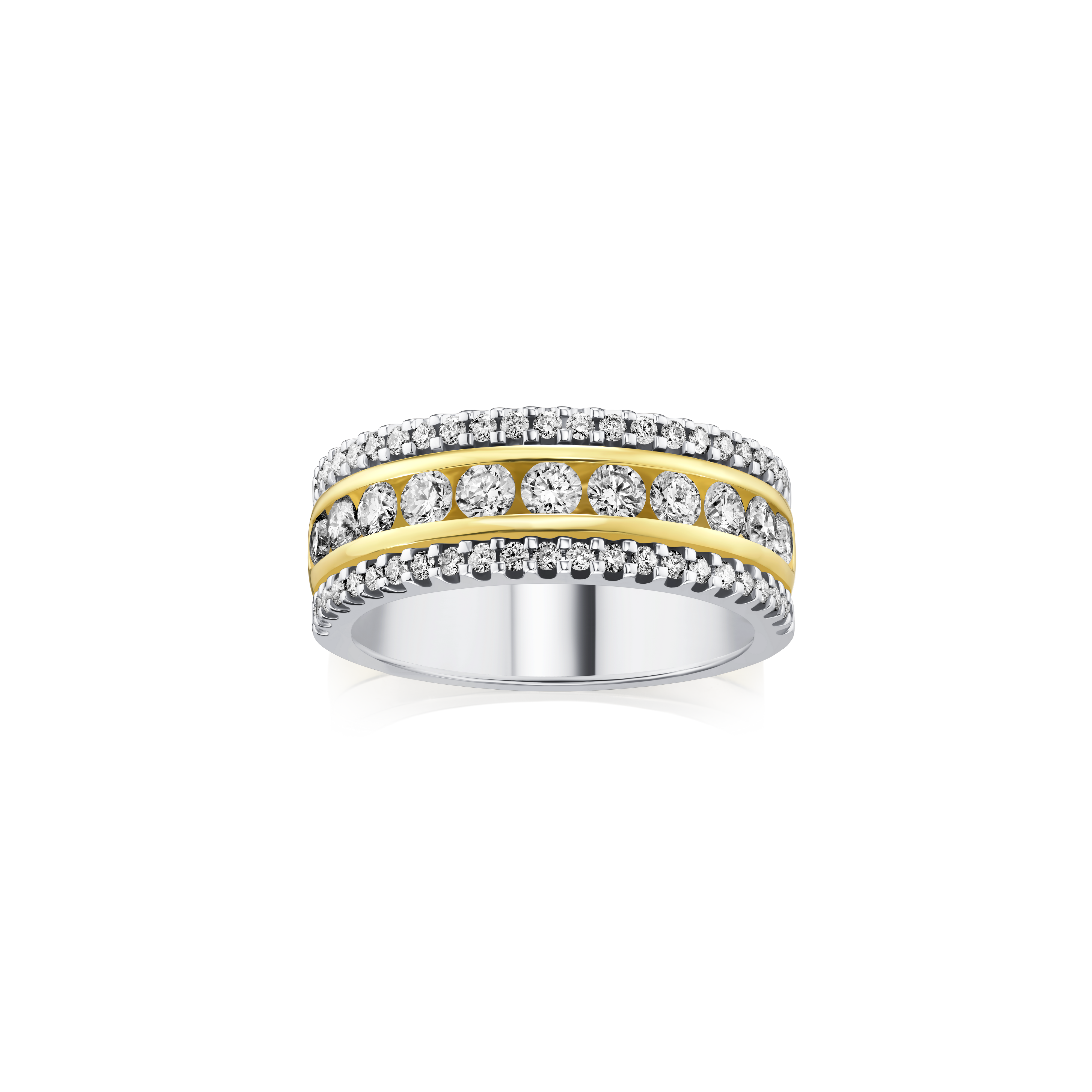 Two-tone ring with diamonds on a white background