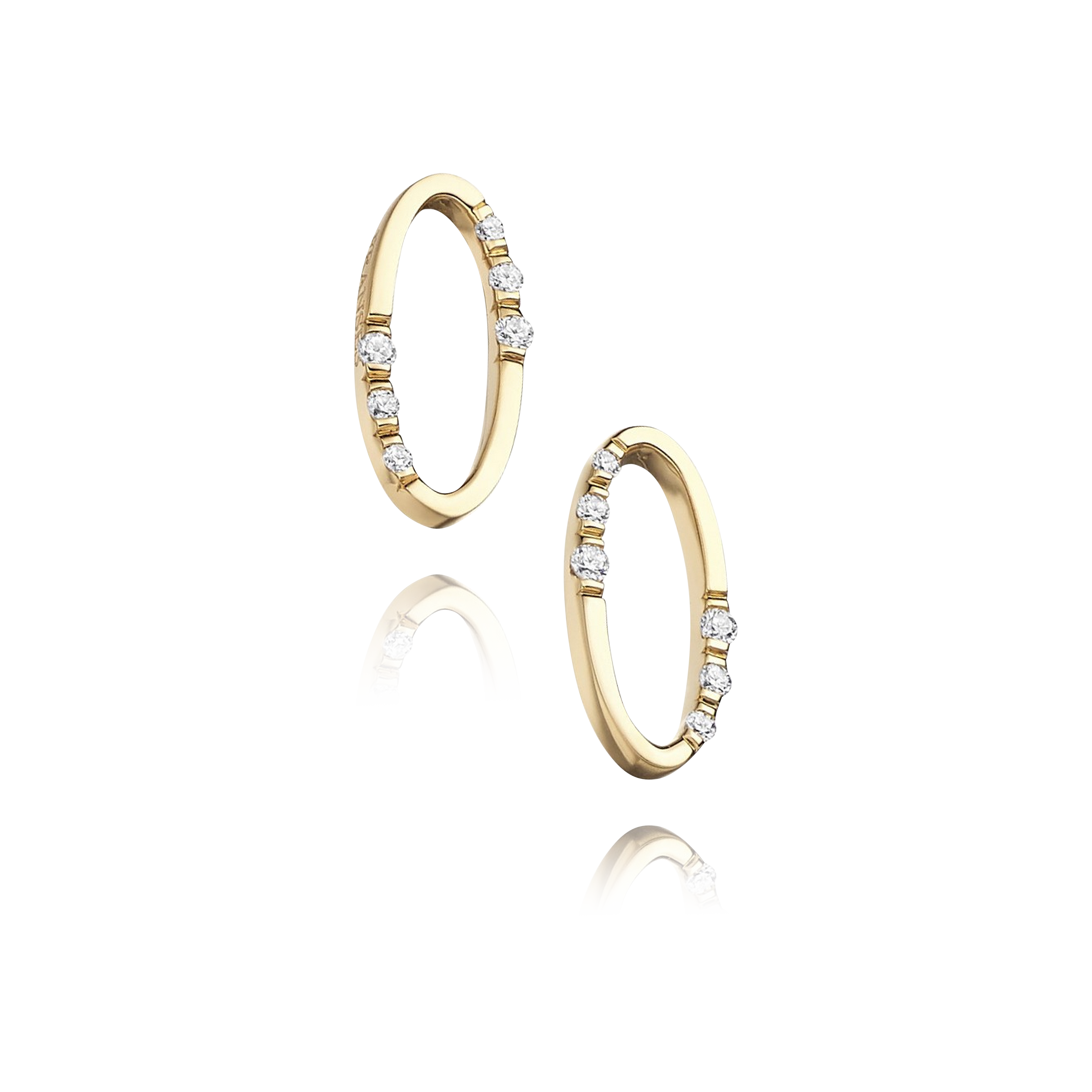 Gold hoop earrings with embedded diamonds on a transparent background