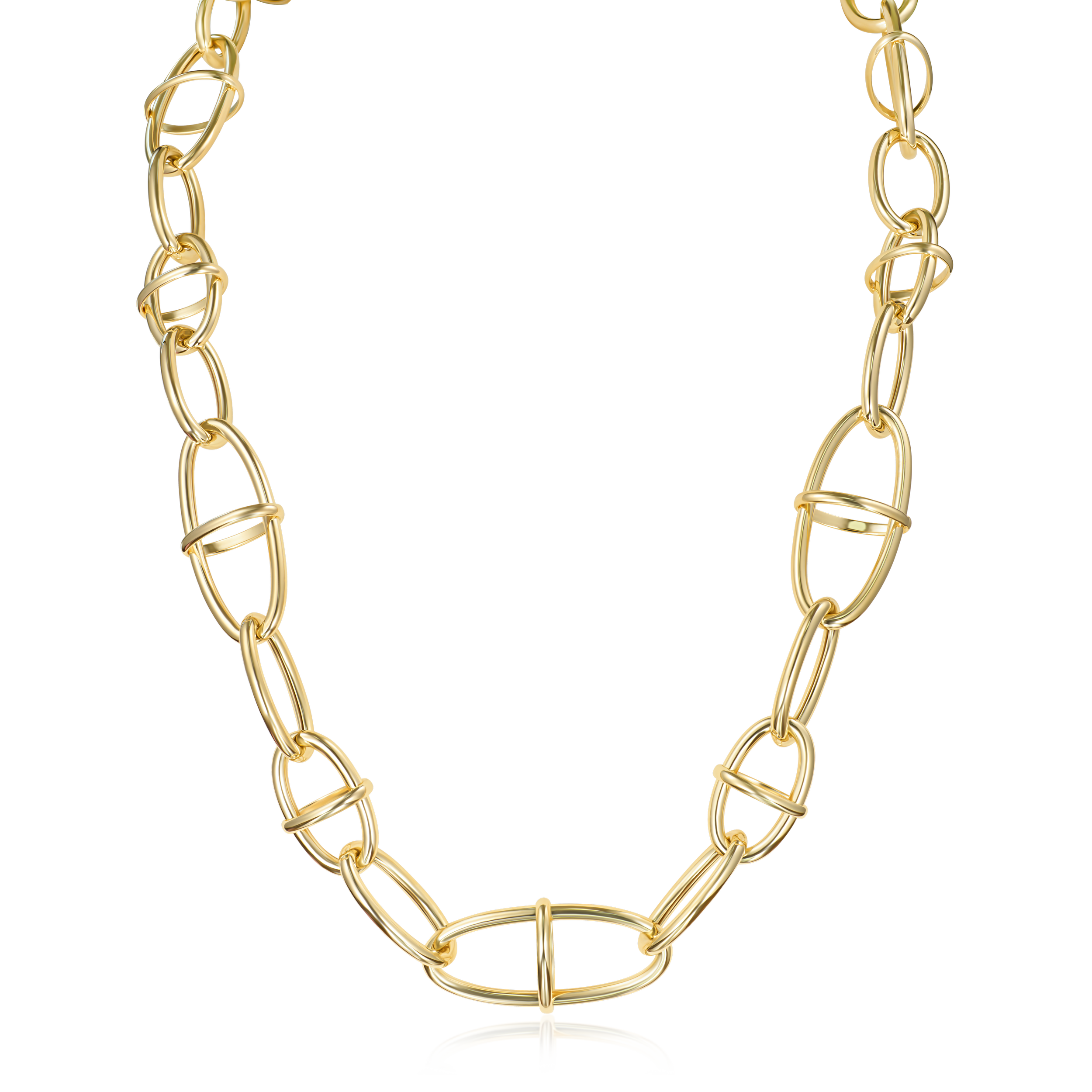 Gold chain necklace on a white background