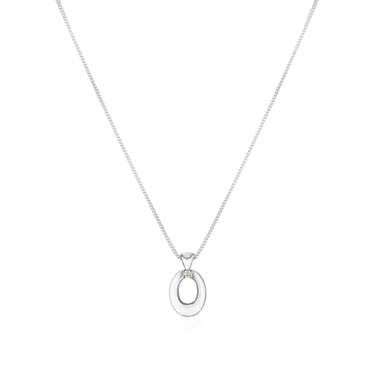 Silver necklace with a pendant on a white background
