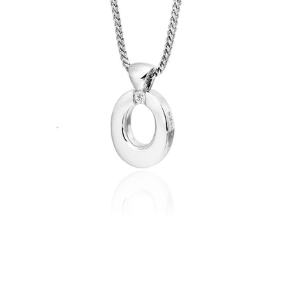 Silver pendant necklace on a white background