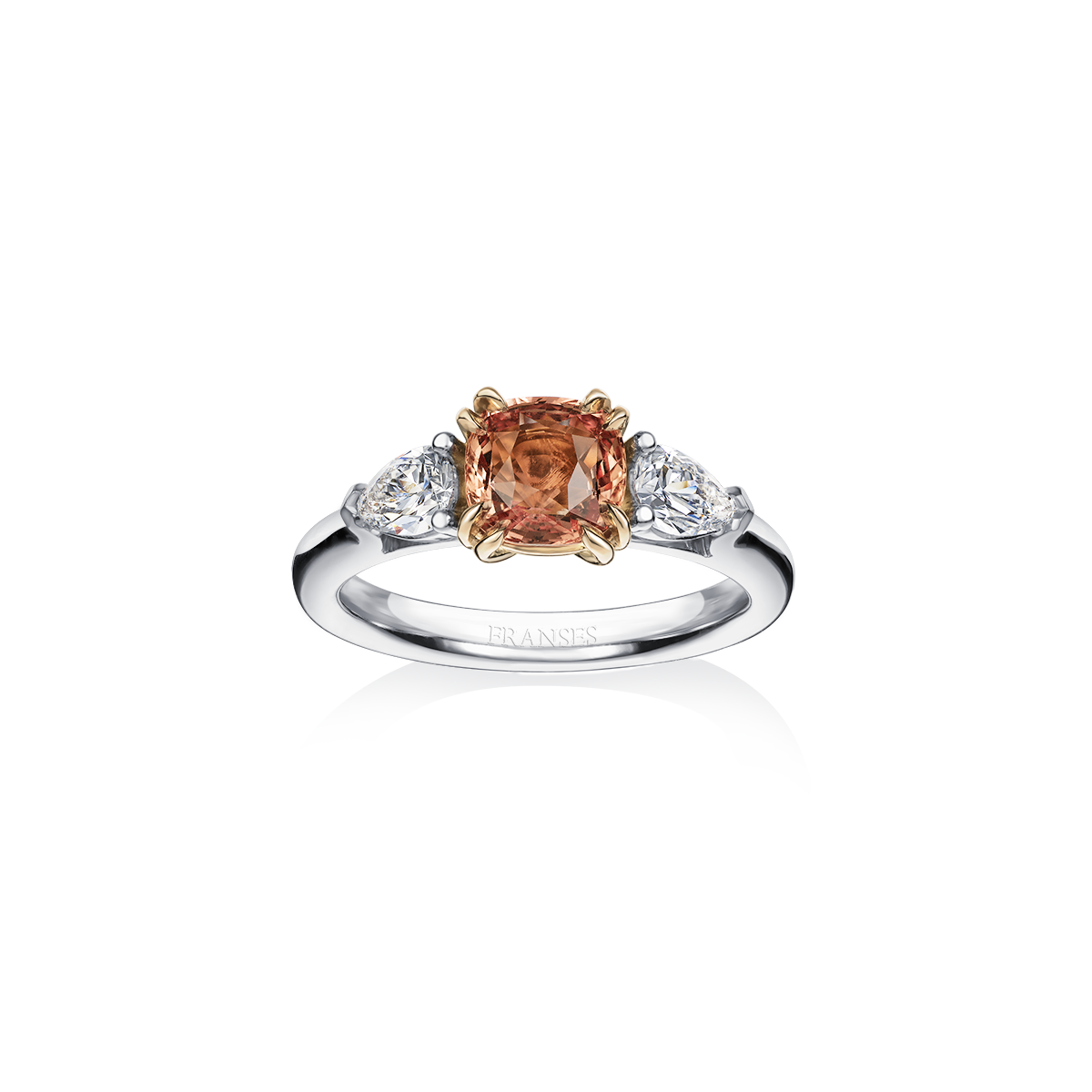 Ring with a brown gemstone and diamond accents on a white background