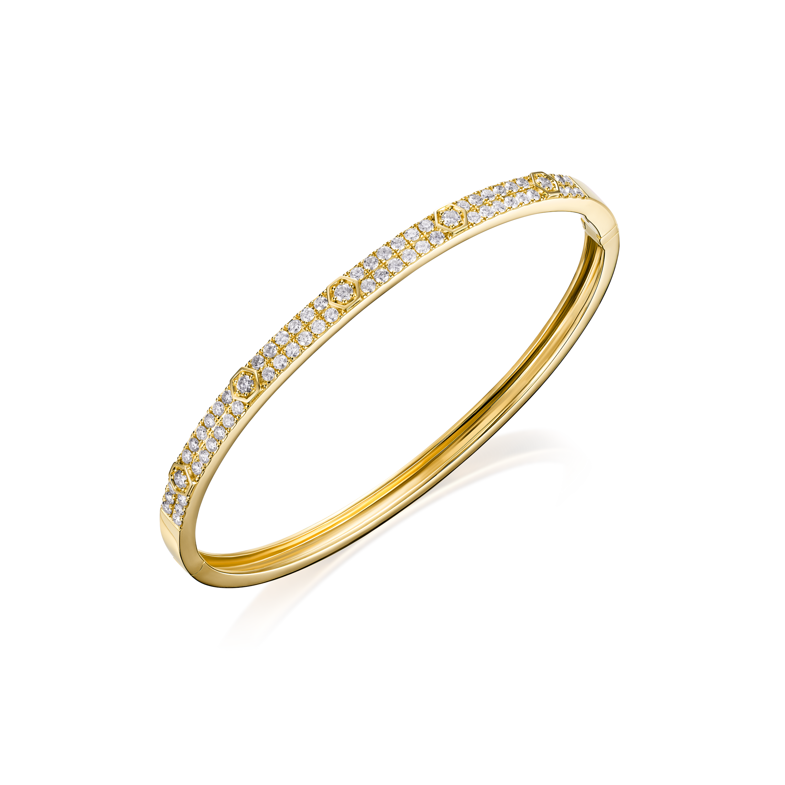 Gold bracelet with diamond accents on a white background