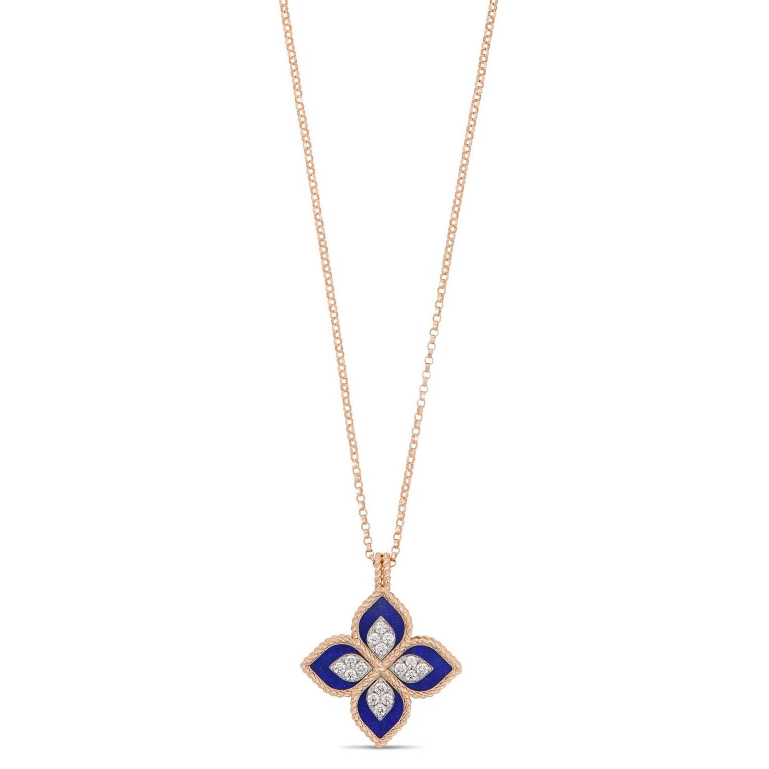 Princess Flower Pendant With Diamonds And Lapis