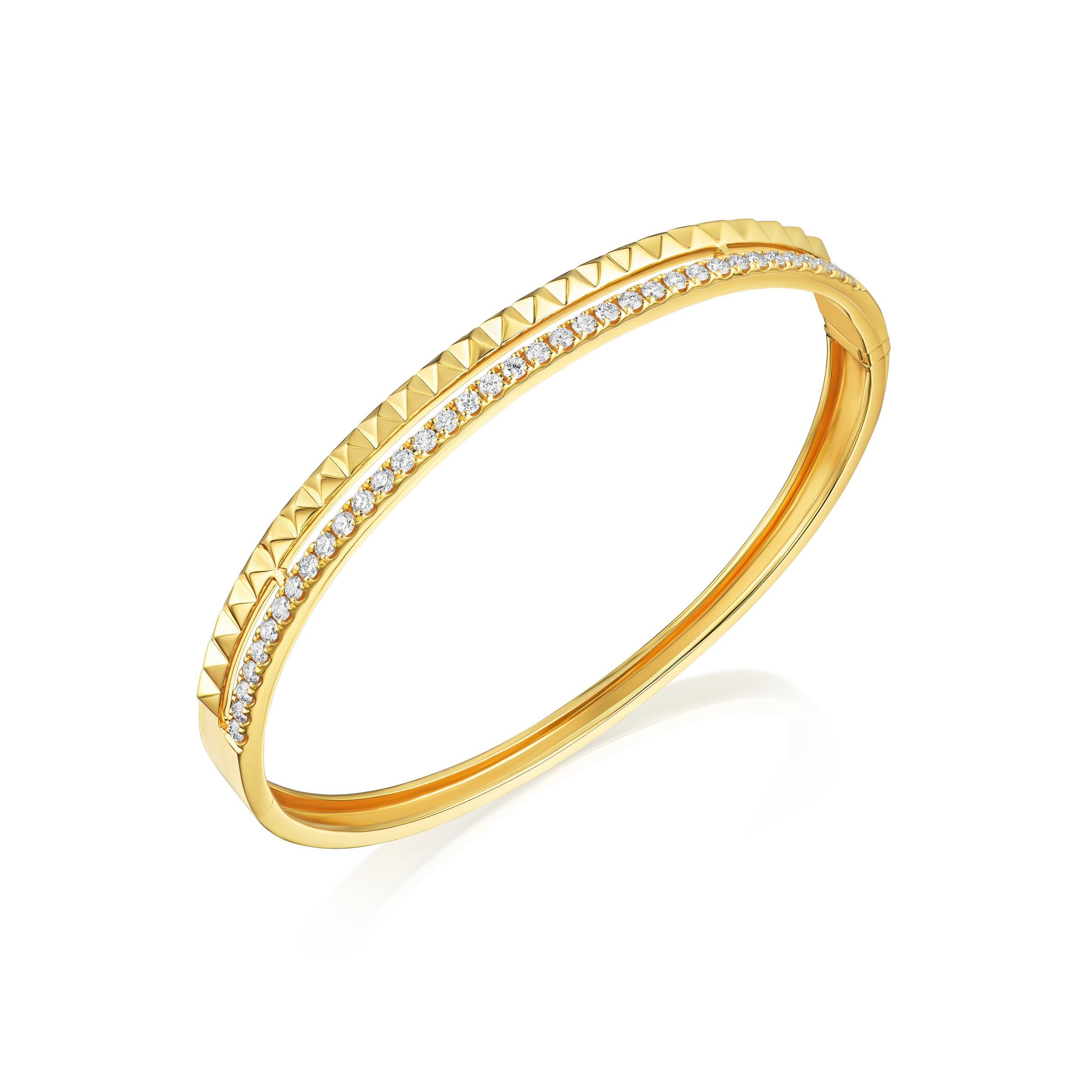 Gold bracelet with diamond accents on a white background