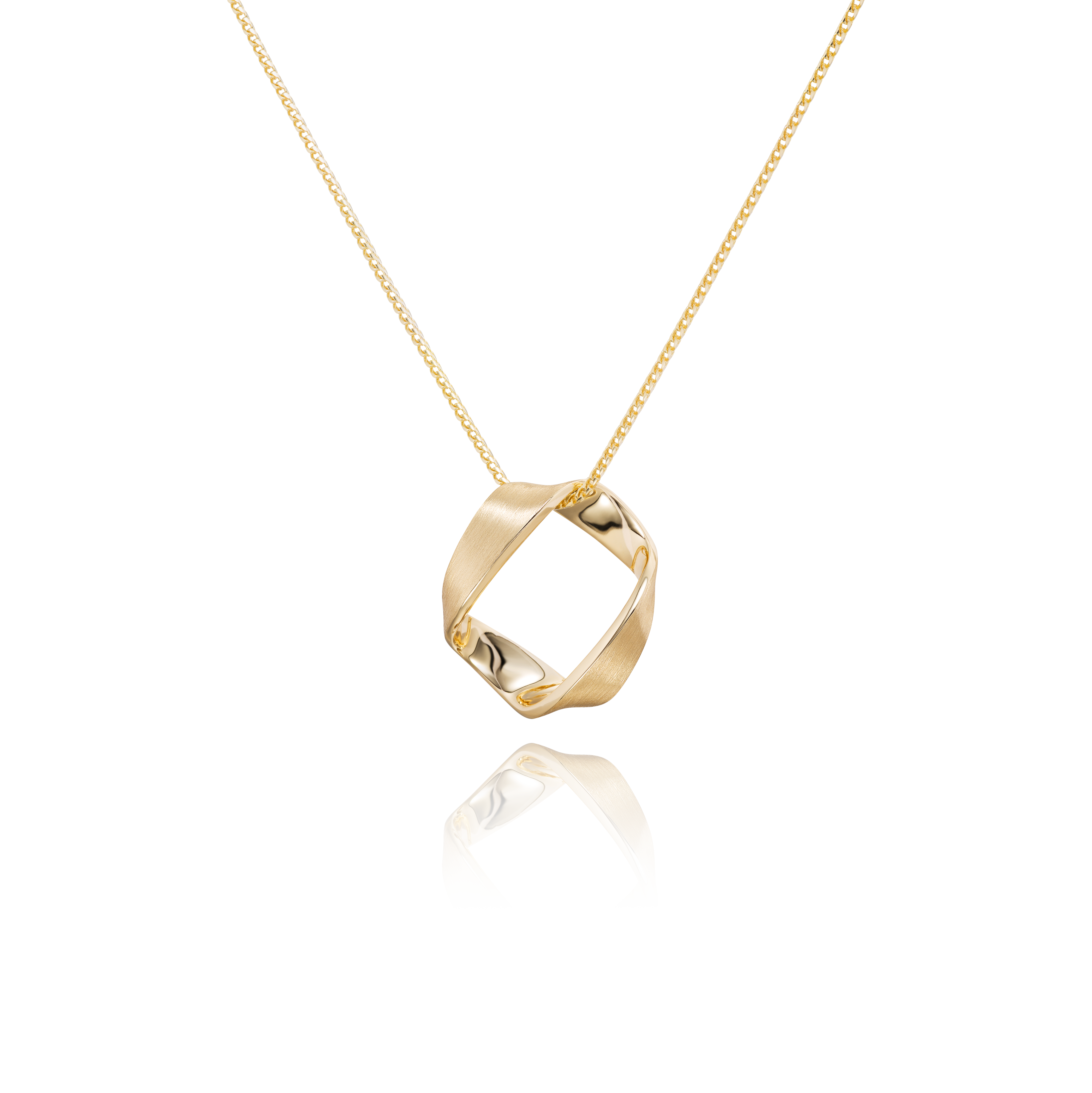 Gold necklace with a geometric pendant on a transparent background