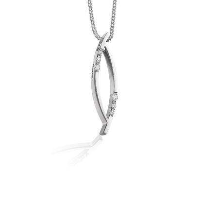 Silver pendant necklace on a white background