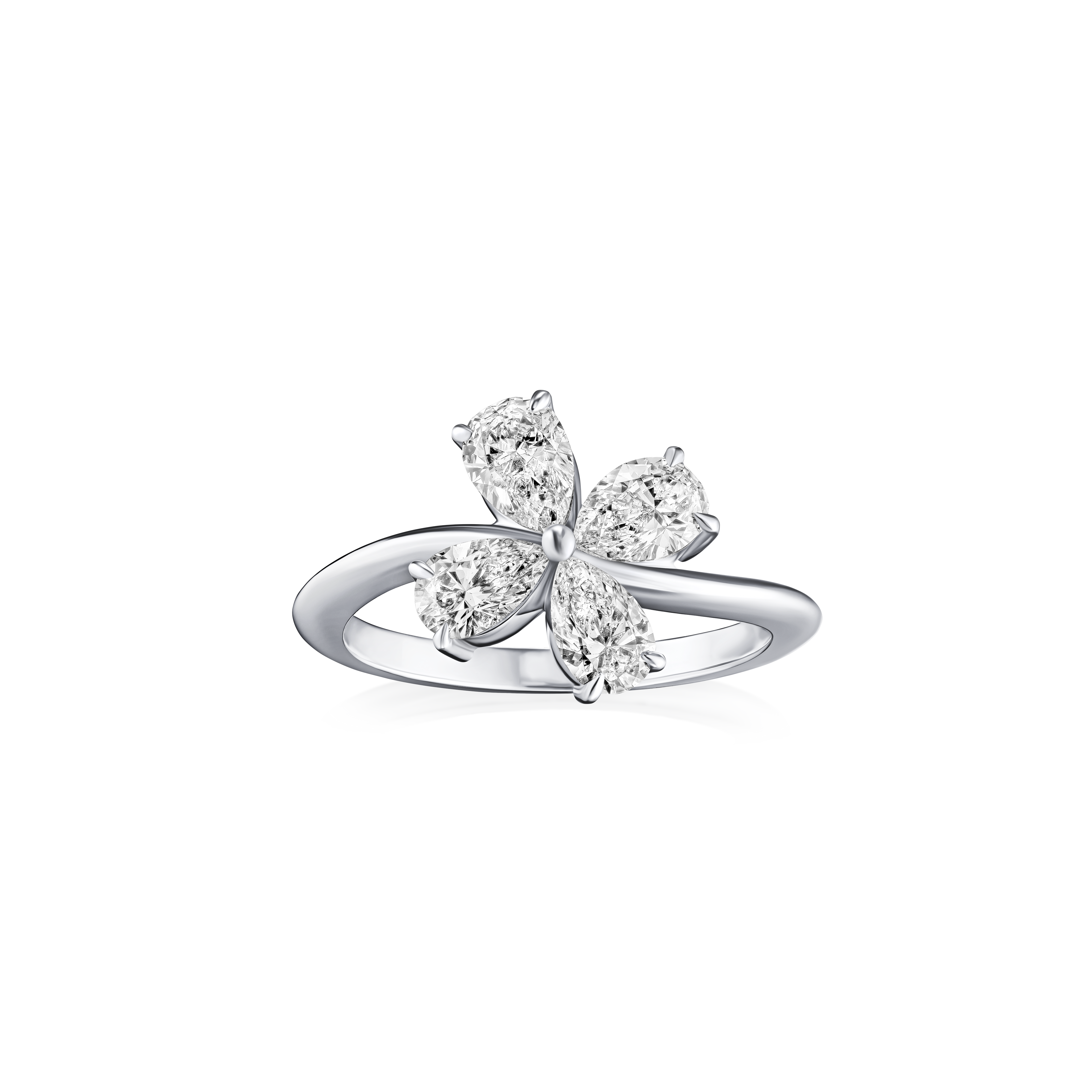 Diamond ring with a floral design on a white background
