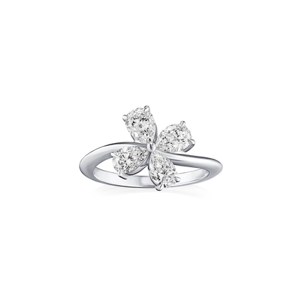 Diamond ring with a floral design on a white background