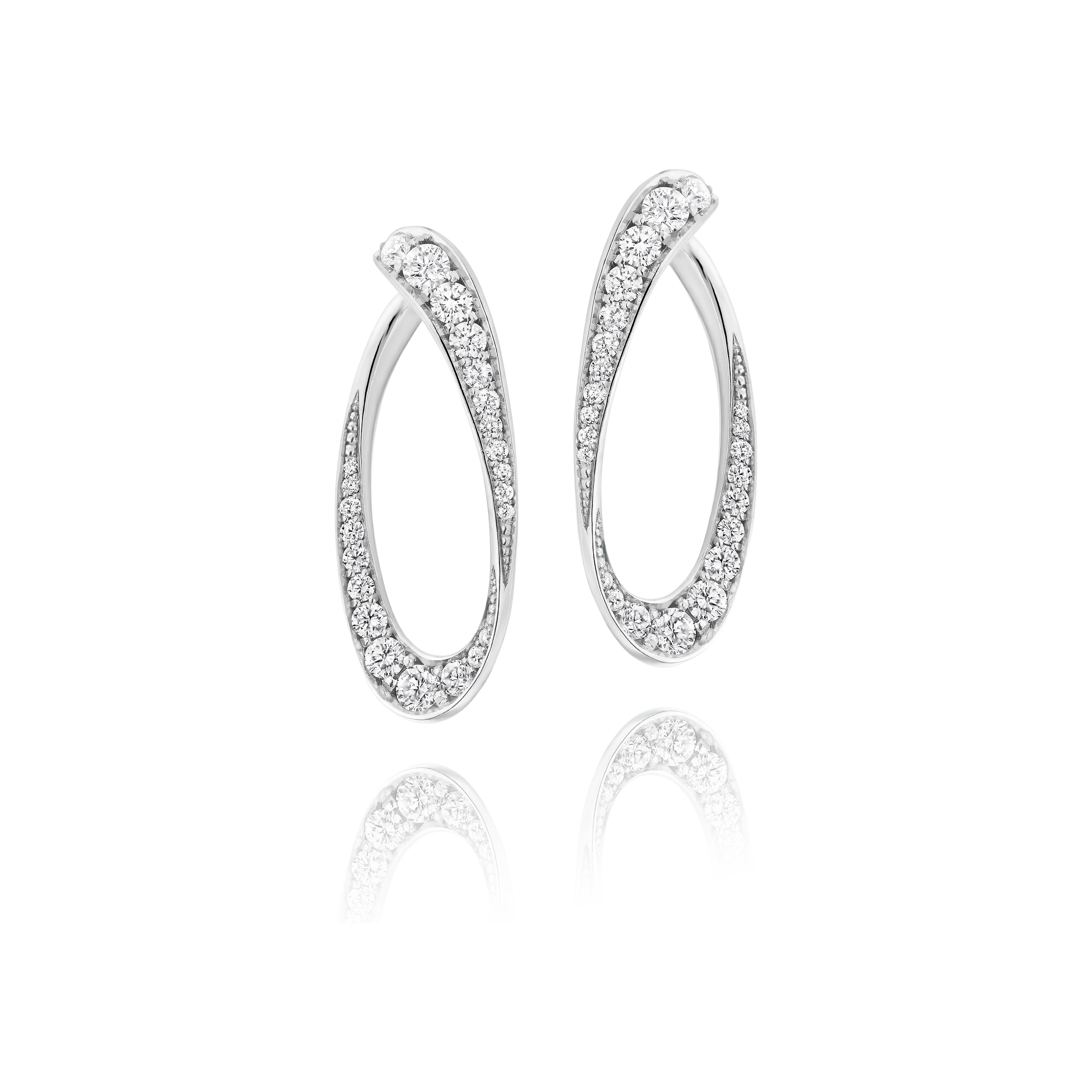 Pair of silver hoop earrings on a white background