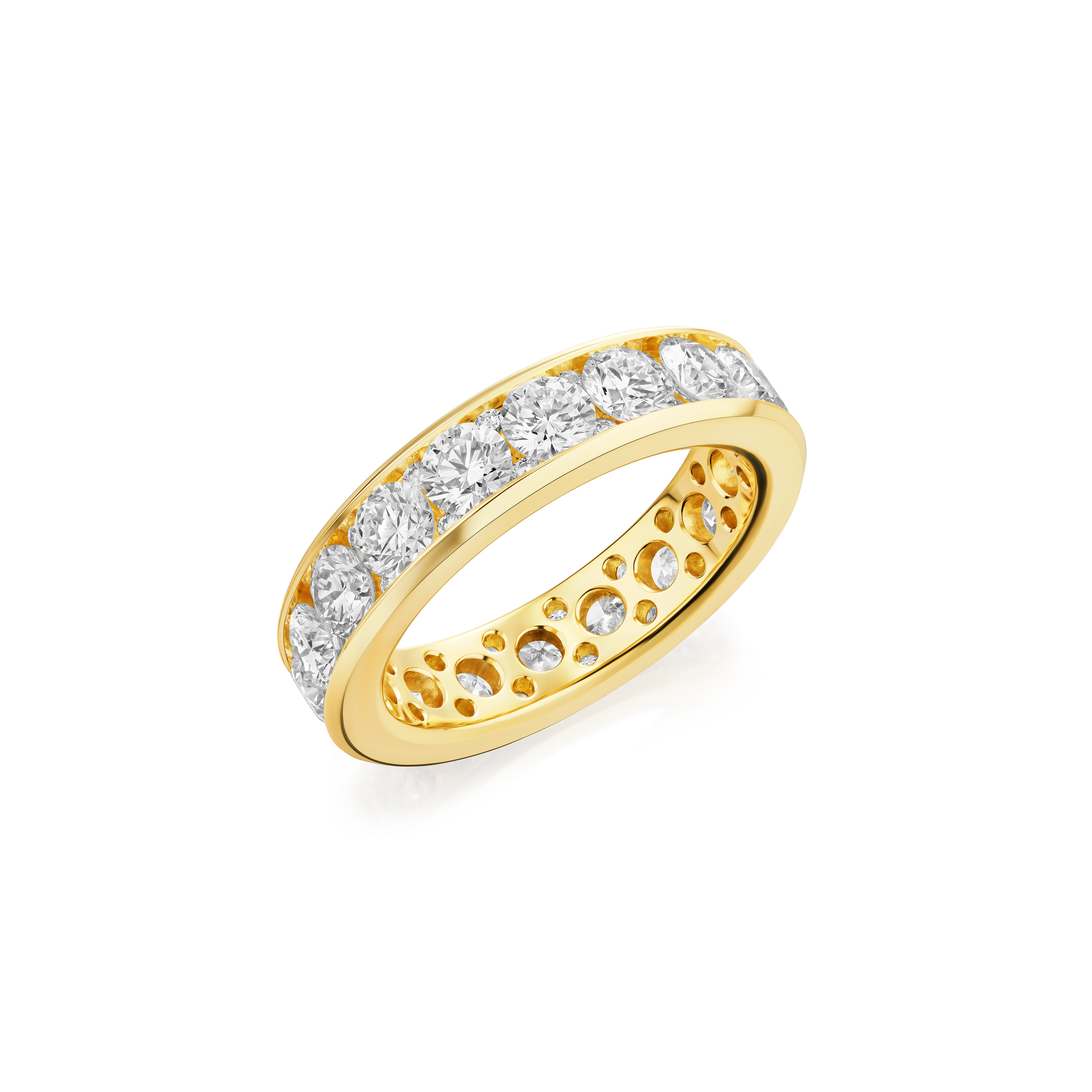 Gold ring with diamonds on a white background