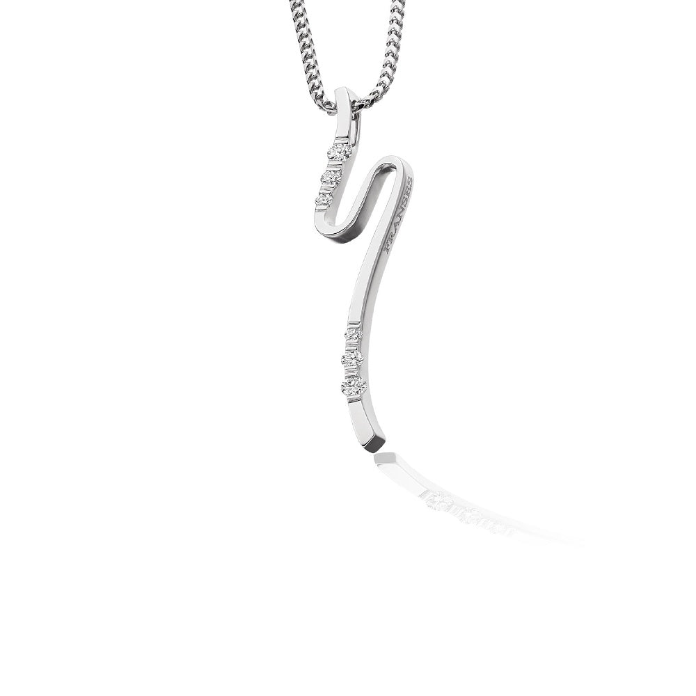 Silver necklace with a unique pendant on a white background