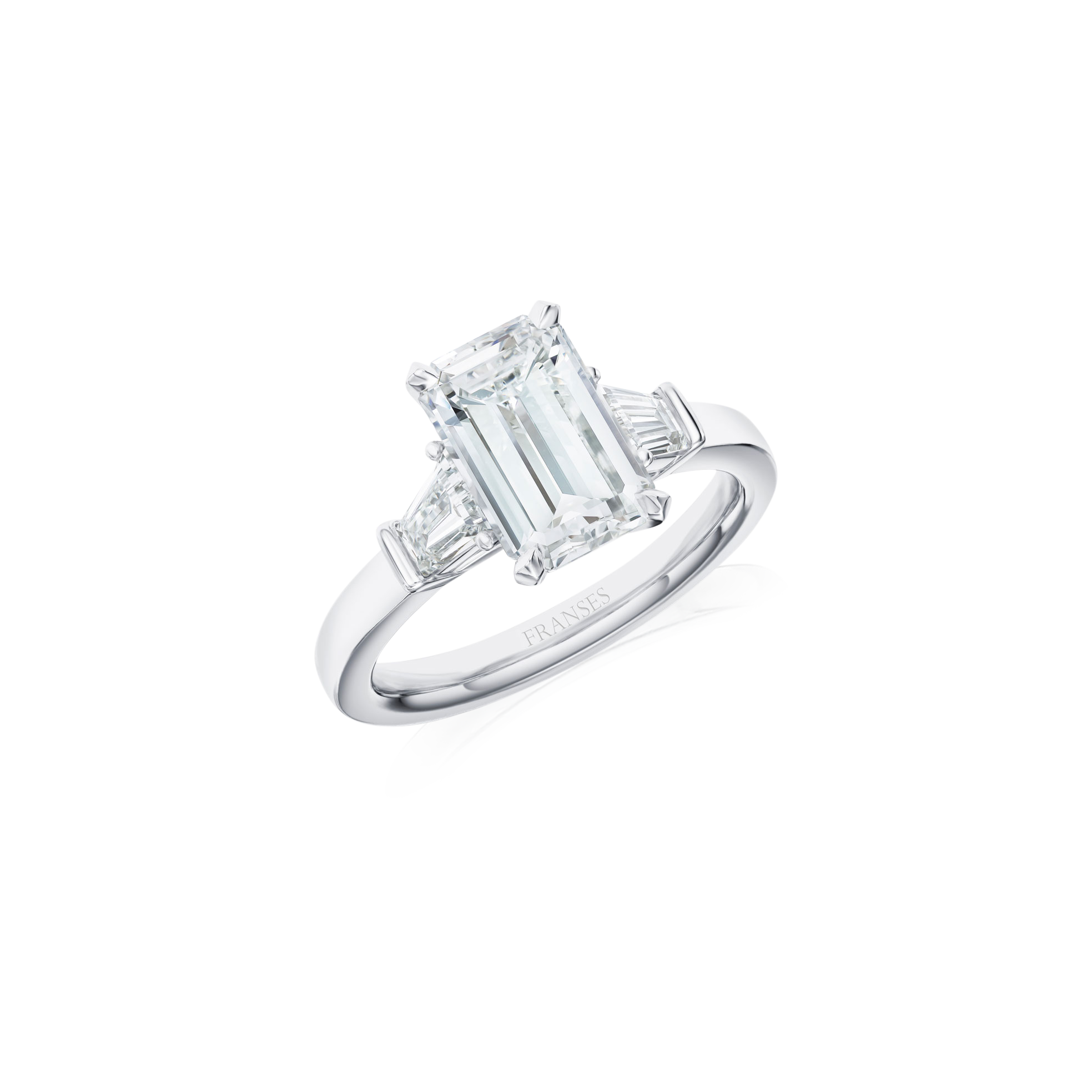 Three Stone Haute Jewellery Emerald Cut Ring