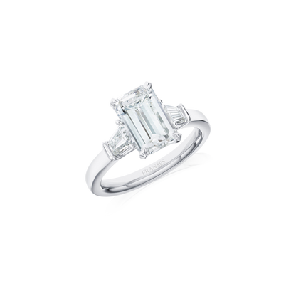Three Stone Haute Jewellery Emerald Cut Ring