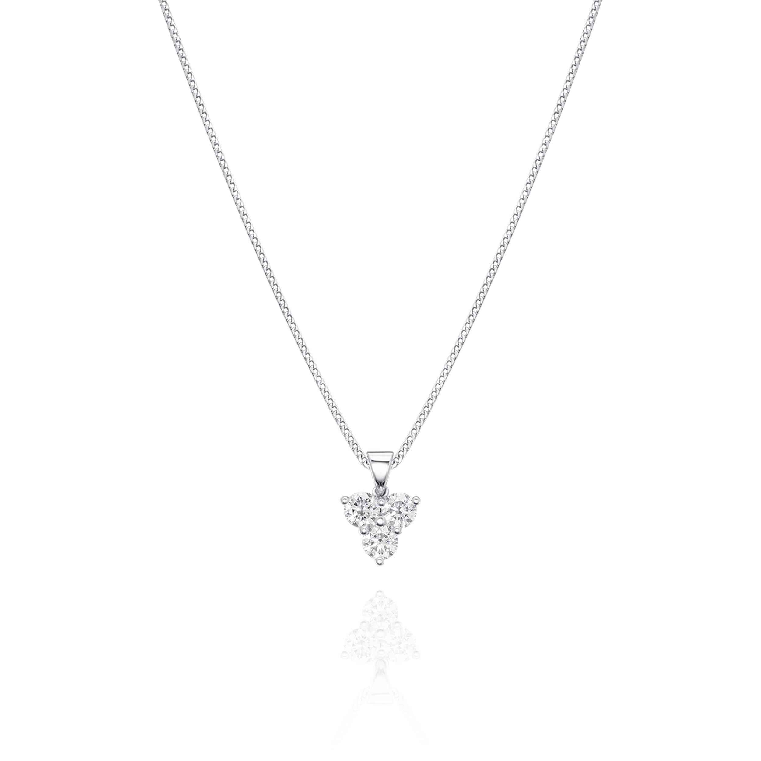 Silver necklace with a heart-shaped pendant on a white background