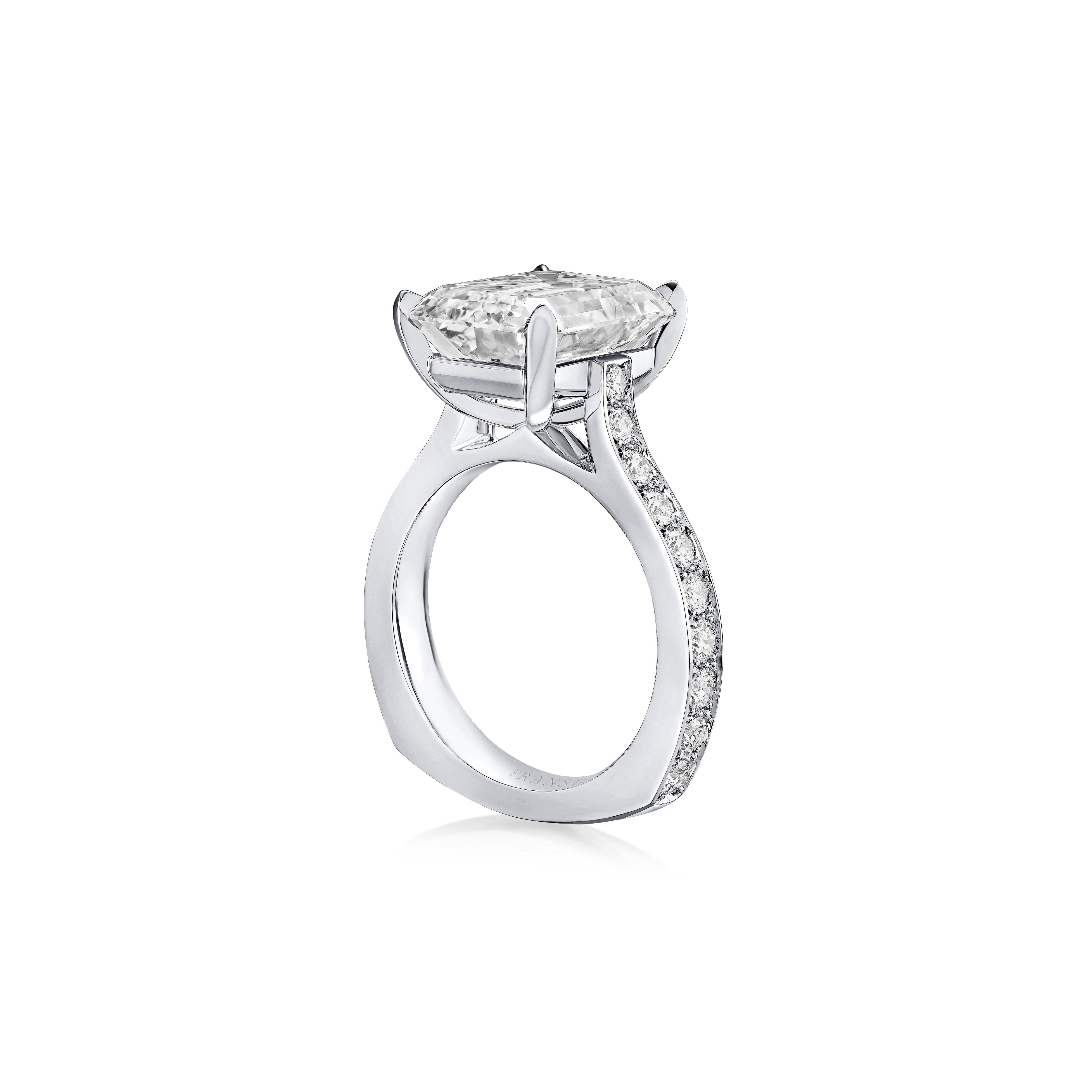 Large Emerald Cut Ring Diamond Shoulders