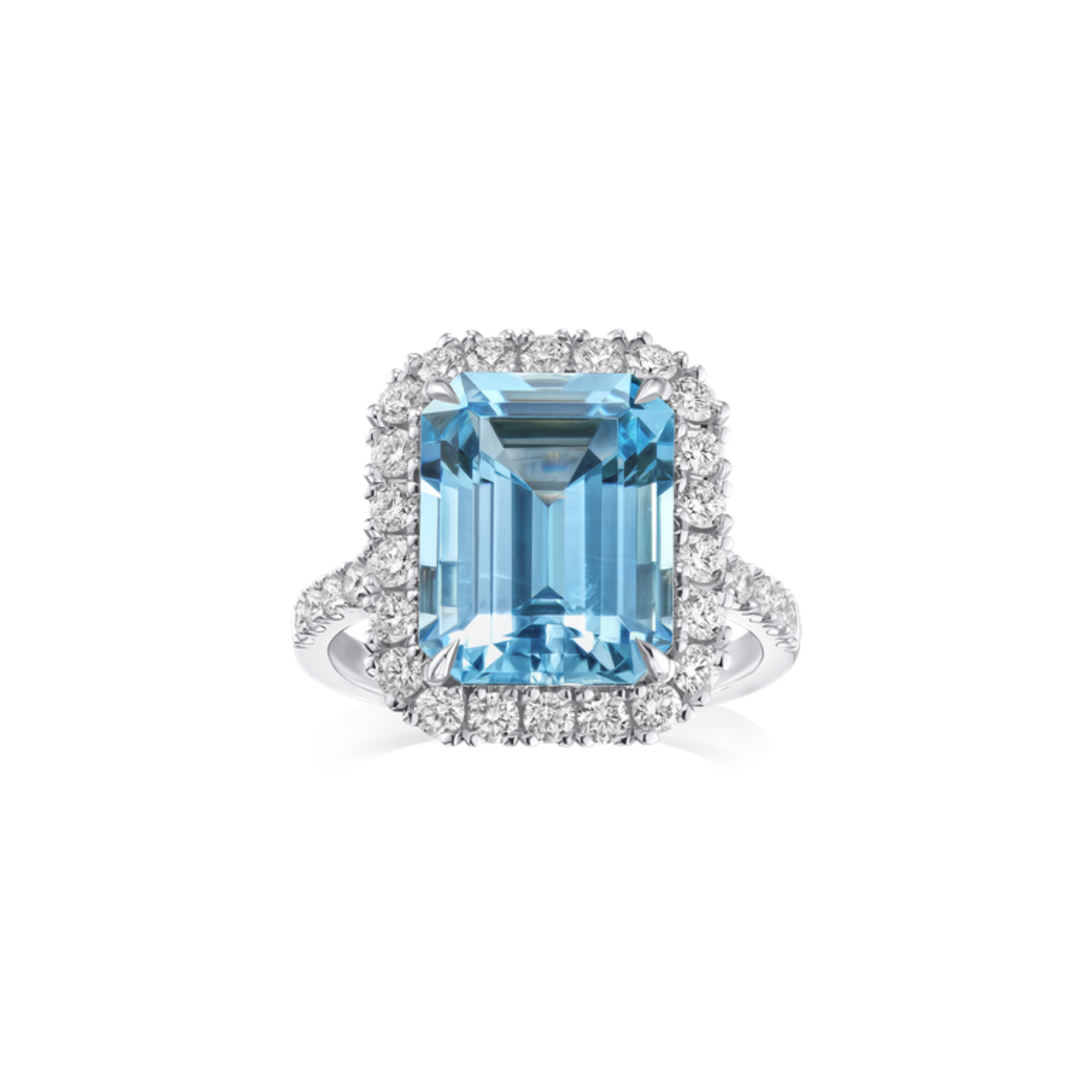 Aquamarine Halo Ring