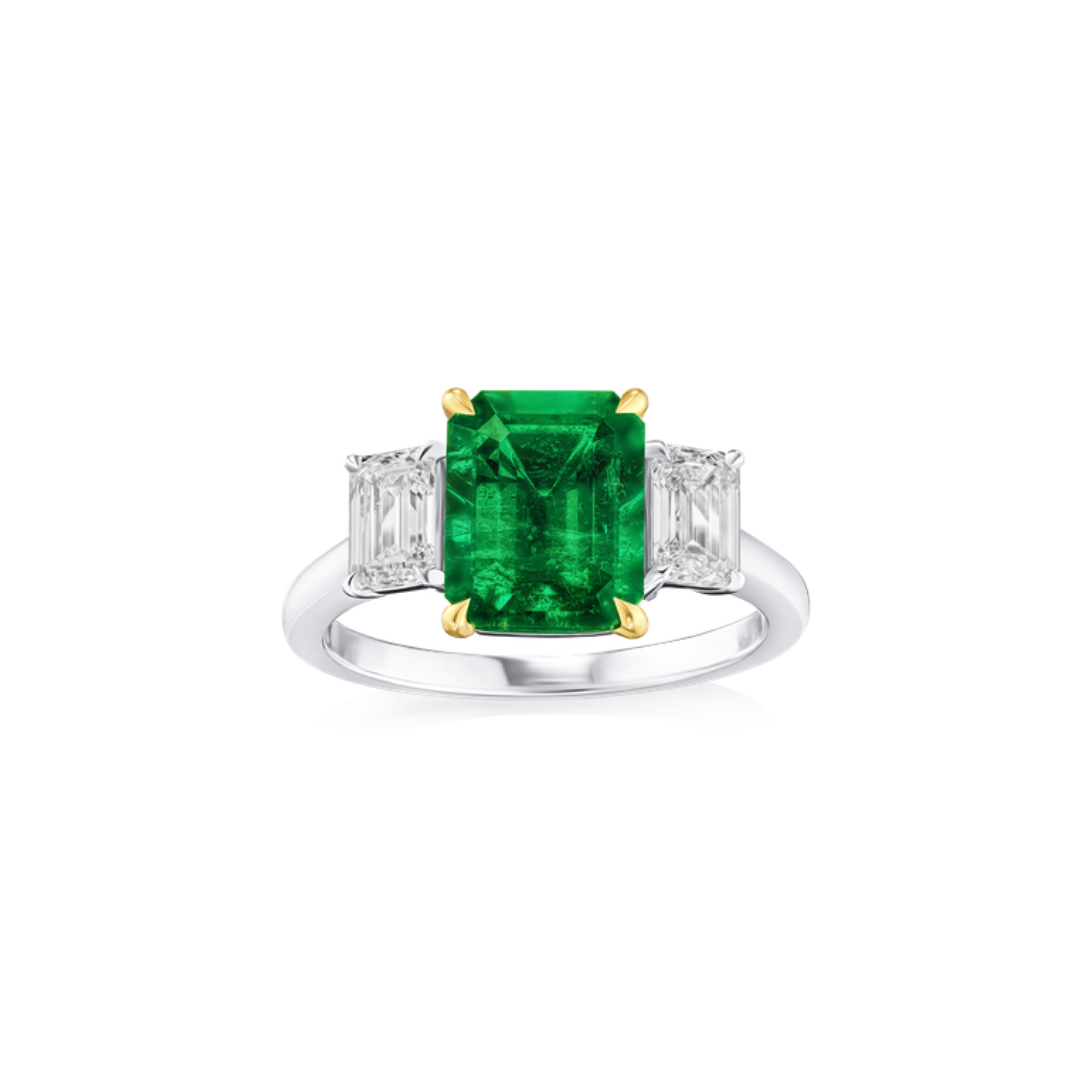 Green Emerald Ring with Diamond Shoulders