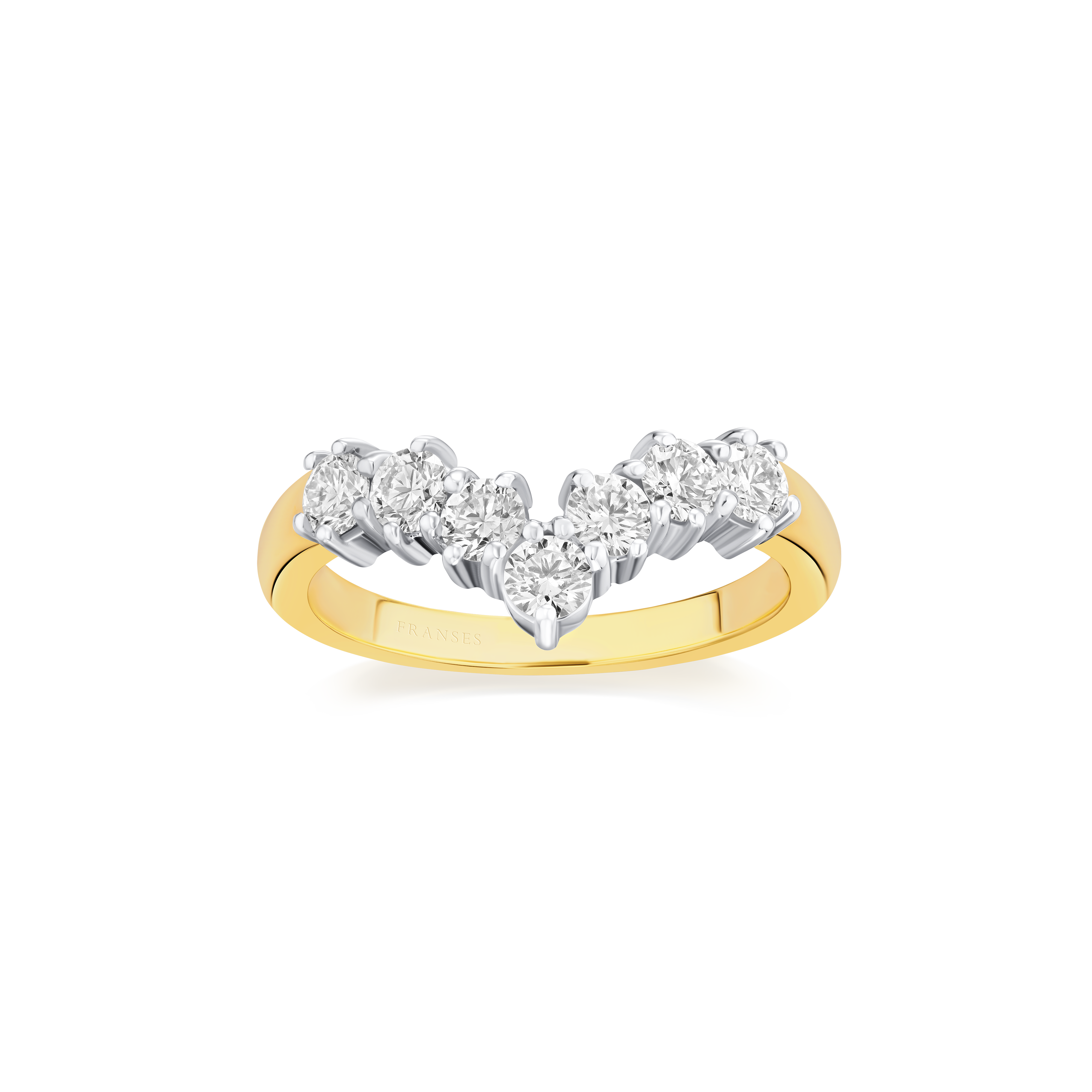 Gold ring with diamond accents on a white background