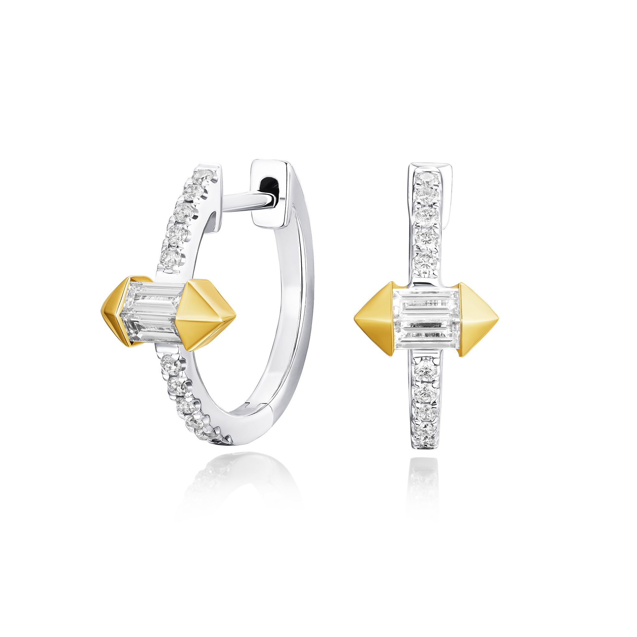 Pair of hoop earrings with gold accents on a white background