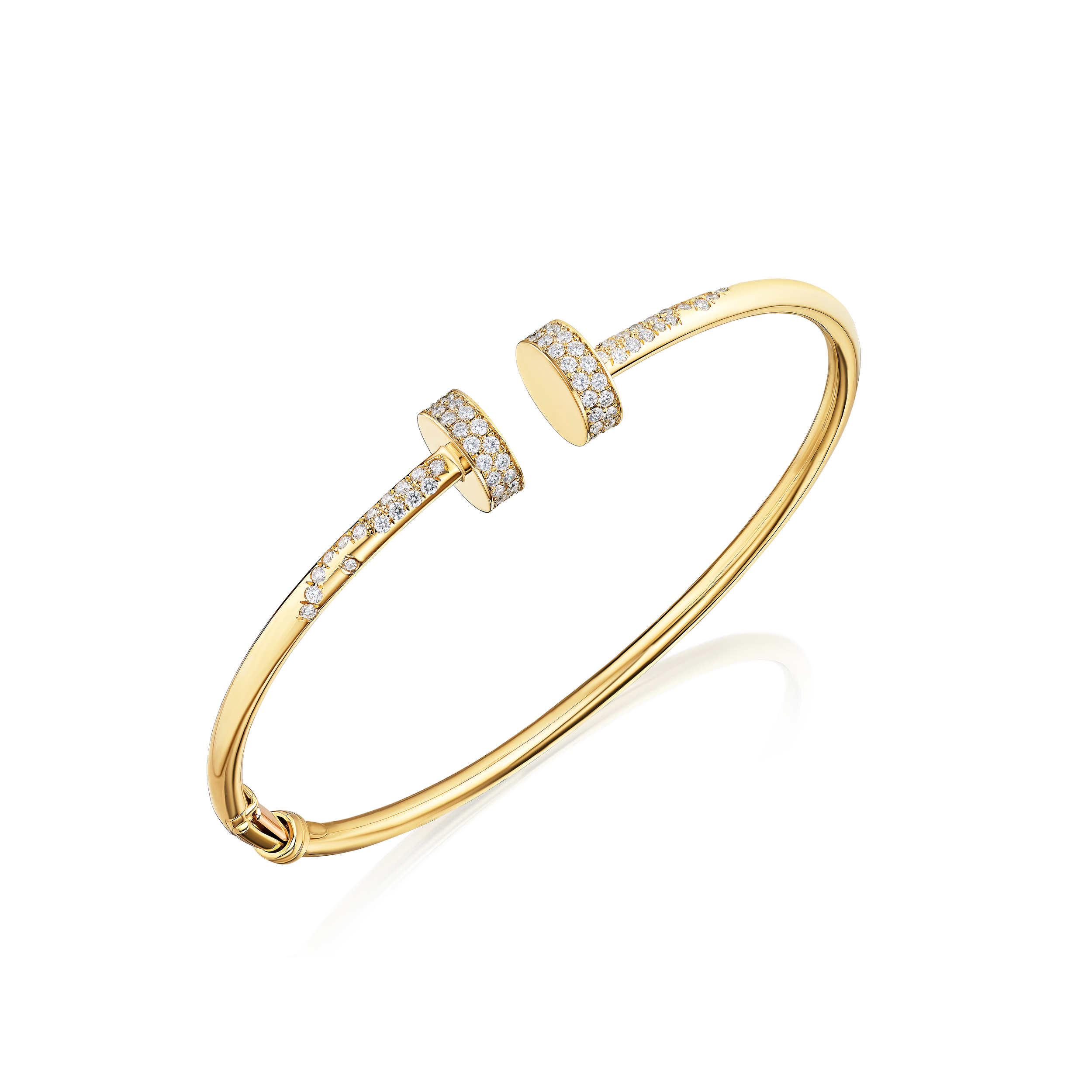 Gold bracelet with diamond accents on a white background