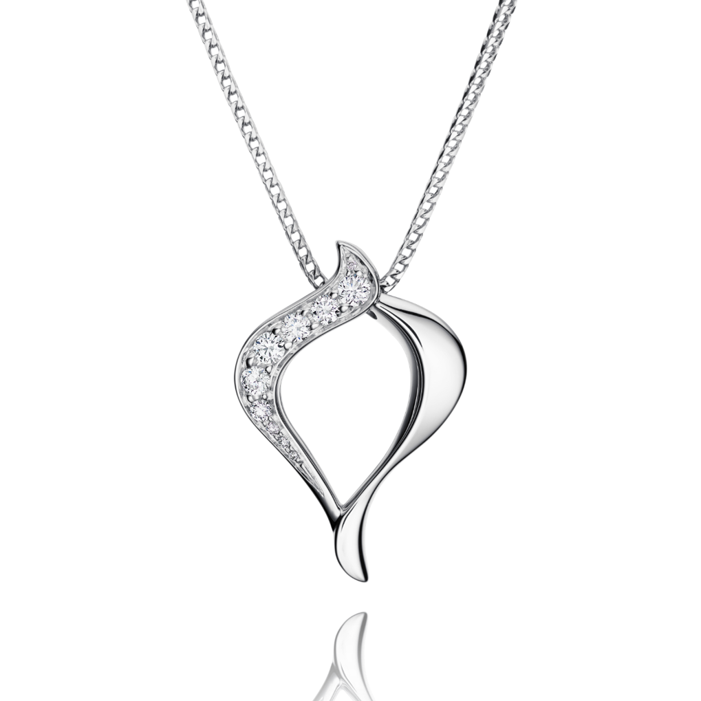 Silver pendant necklace on a white background